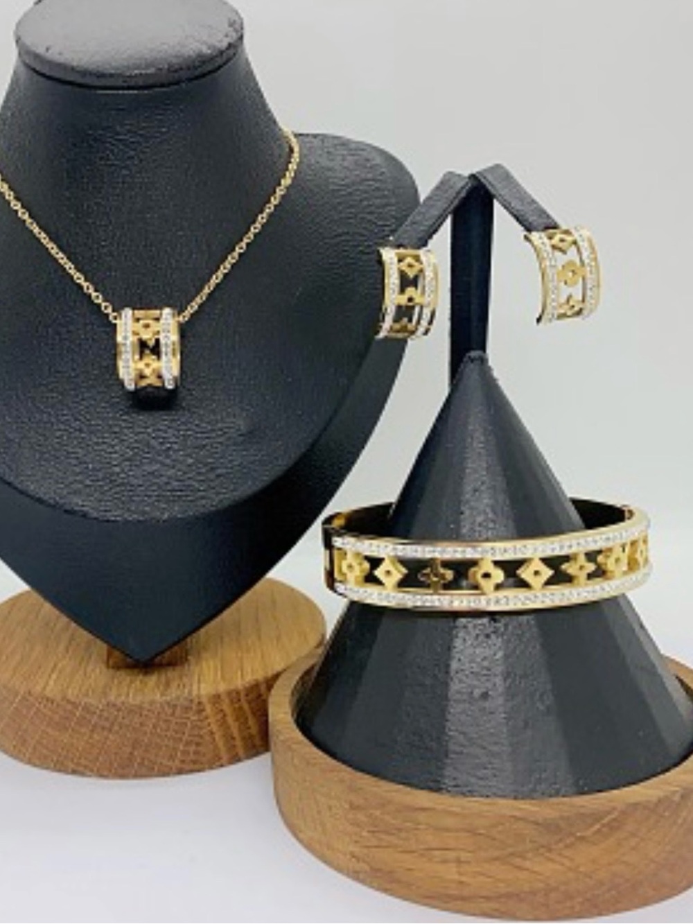 Gold and Black Filigree Bracelet, Necklace and Earring Jewelry Set